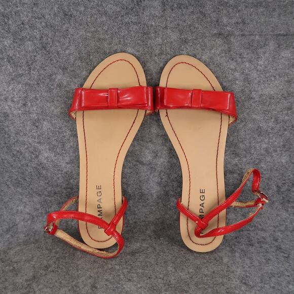Rampage Shoes Womens 7 Sandals Flats Red Patent Ankle Buckle Strap Bow Casual - Picture 6 of 10